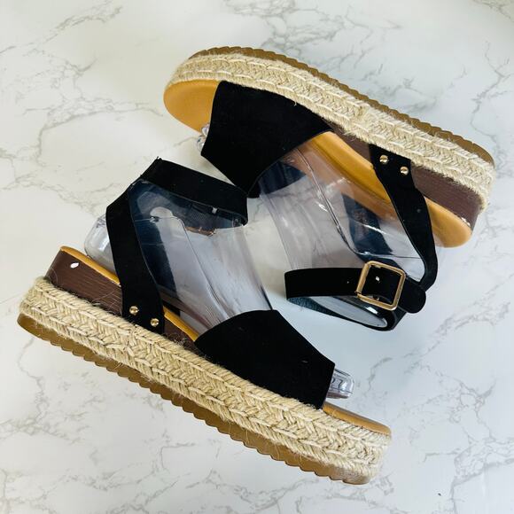 Dream Pairs Maria Sandals Black Beige Women's 9 Platform Espadrilles Strap Wedge - Picture 5 of 8